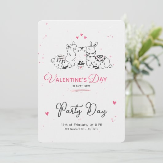 Invitation Saint-Valentin Minimaliste Rose Noir Blanc Mignon (Debout devant)