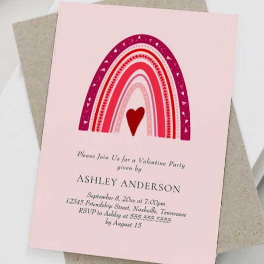 Invitation Saint Valentin Pink Boho Rainbow