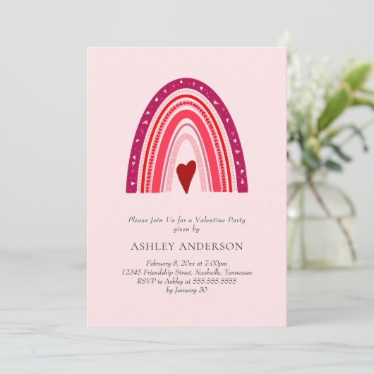 Invitation Saint Valentin Pink Boho Rainbow (Debout devant)