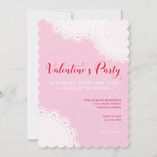 Invitation Saint Valentin Pink Doilies Party (Devant)
