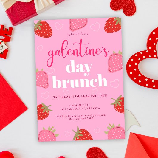 Invitation Saint Valentin Pink Girly Galentine's Day Brunch