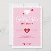 Invitation Saint Valentin Pink Scalloped Edge Party (Devant)
