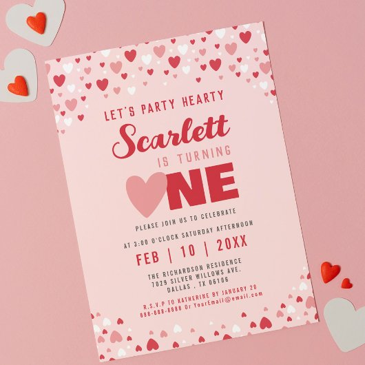 Invitation Saint-Valentin Premier anniversaire fête mignonne 