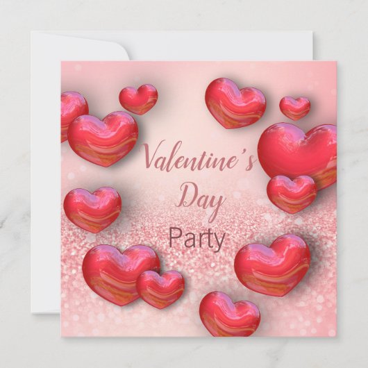 Invitation Saint Valentin Red Hearts Parties scintillant Part (Devant)