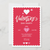 Invitation Saint Valentin Red Scalloped Edges Party (Devant)