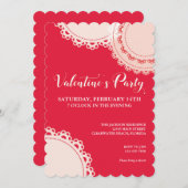 Invitation Saint Valentin Red White Doilies Party (Devant / Derrière)