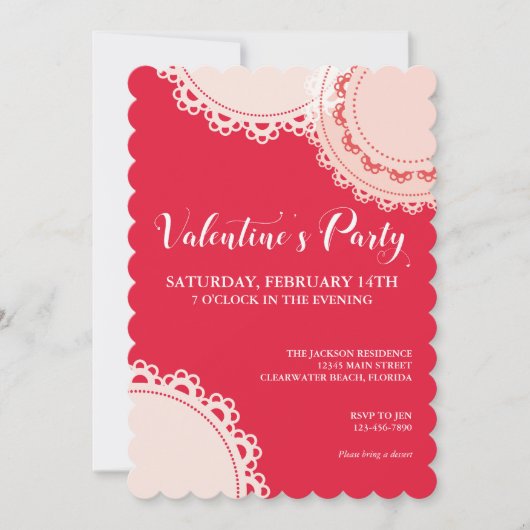 Invitation Saint Valentin Red White Doilies Party (Devant)