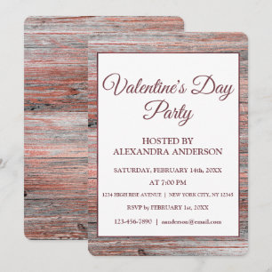 Invitation Saint Valentin Rose Gold Foil & Rustic Wood