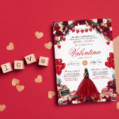 Invitation Saint Valentin Roses rouges Douce 15 Quinceanera