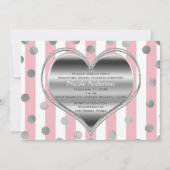 Invitation Saint-Valentin Silver Heart Rose & White Stripes (Devant)