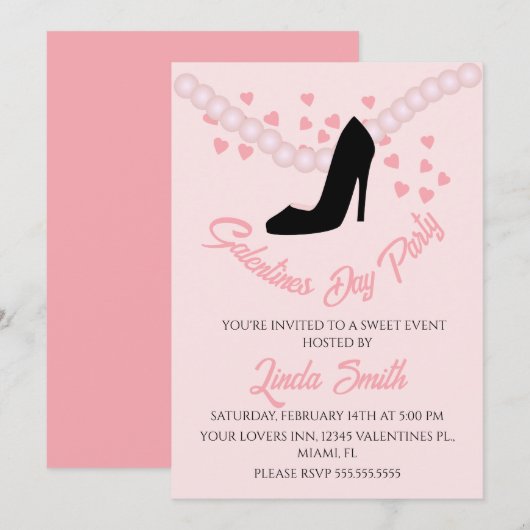 Invitation Saint-Valentin Talons Coeurs Noirs Pink (Devant / Derrière)