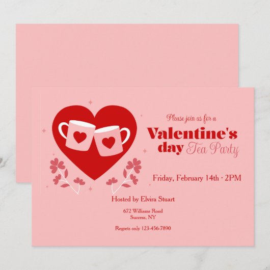 Invitation Saint Valentin Tea Party (Devant / Derrière)