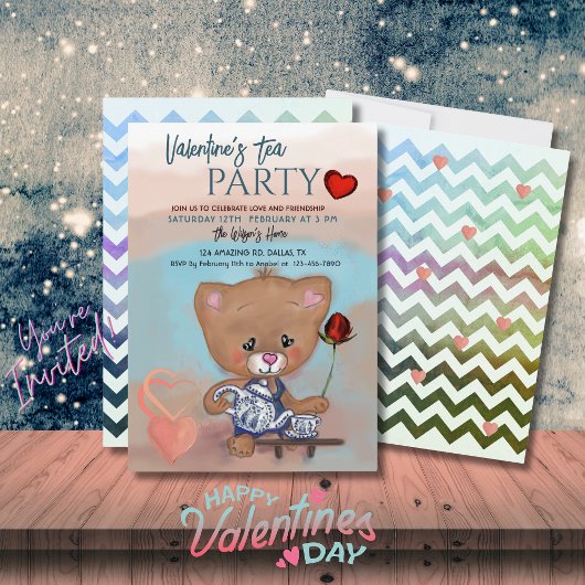 Invitation Saint Valentin Tea Party avec Teddy