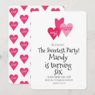 Invitation Saint-Valentin XOXO Câlins Bisous Fête du Cœur
