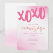 Invitation Saint Valentin XOXO Pink Watercolor Party (Devant / Derrière)