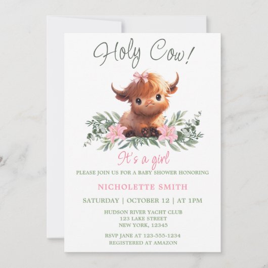 INVITATION SAINT VIN HIGHLAND MODERNE BABY SHOWER ROSE (Devant)