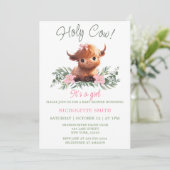 INVITATION SAINT VIN HIGHLAND MODERNE BABY SHOWER ROSE (Debout devant)