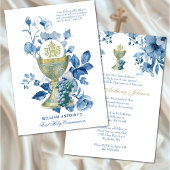 Invitation Sainte Communion Bleu Floral