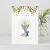 Invitation Sainte Communion Catholique Blanc Floral (Debout devant)