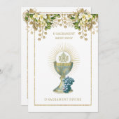 Invitation Sainte Communion Catholique Blanc Floral (Devant / Derrière)