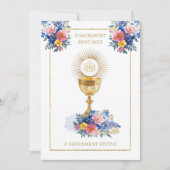 Invitation Sainte Communion catholique Élégant floral (Devant)