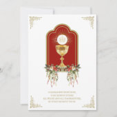 Invitation Sainte Communion catholique Élégant floral (Devant)