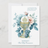 Invitation Sainte Communion catholique Élégant floral (Devant)