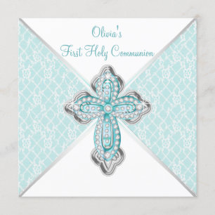 Invitation Sainte communion de bleu turquoise de filles