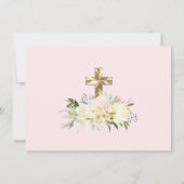 Invitation Sainte communion de fille rose florale d'aquarelle (Dos)