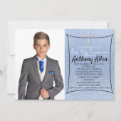 Invitation Sainte communion de photo d'aluminium de bleu (Devant)