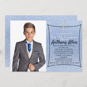 Invitation Sainte communion de photo d'aluminium de bleu