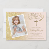 Invitation Sainte communion de photo de rose de croix de (Devant)