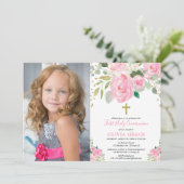 Invitation Sainte communion florale de fille la première (Debout devant)