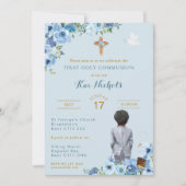 Invitation Sainte Communion Noir Africain Américain Garçon Bl (Devant)