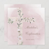 Invitation Sainte Croix sur aquarelle rose poussiéreuse Confi (Devant / Derrière)