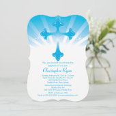 Invitation sainte de baptême de garçon croisé bleu (Debout devant)