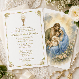 Invitation Sainte Famille Première Communion Élégant or
