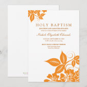 Invitation sainte florale orange de baptême (Devant / Derrière)