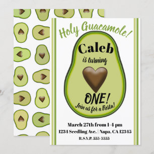 Invitation Sainte Guacamole Cœur Avocat Fête du 1er Anniversa