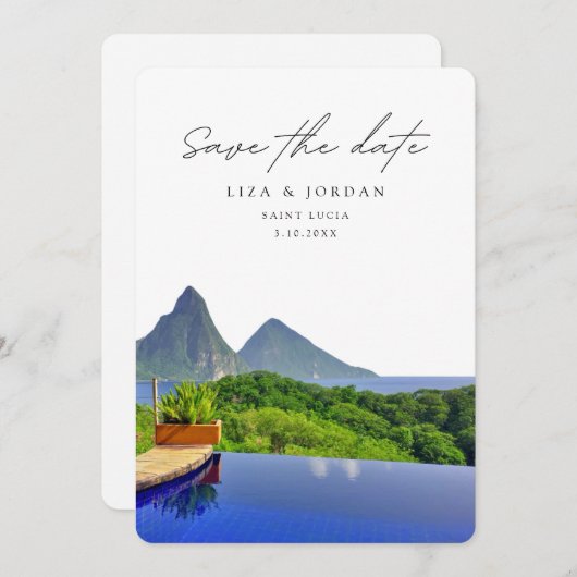 Invitation Sainte-Lucie Enregistrer la date Mariage Pittoresq (Devant / Derrière)