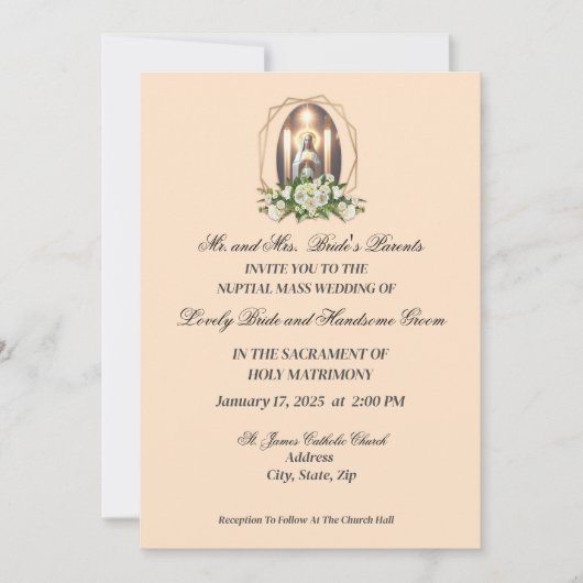 Invitation Sainte Marie En Blanc Avec Roses Blanches Catholiq (Devant)