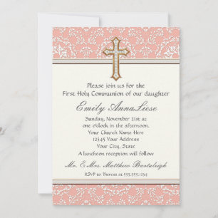 Invitation Sainte Première Communion Gold Croix de dentelle