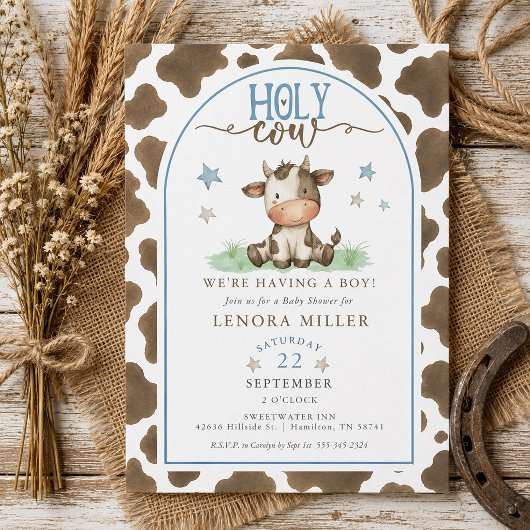 Invitation Sainte Vache Aquarelle Impression Marron Vache Fêt