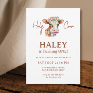 Invitation Sainte Vache Brun Chic Rustique 1er Anniversaire d