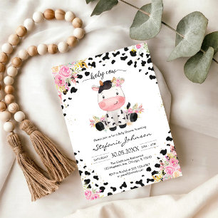 Invitation Sainte Vache Fleur Rose Cowgirl Baby Shower