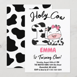 Invitation Sainte vache je suis une fille 1ère fête d'anniver