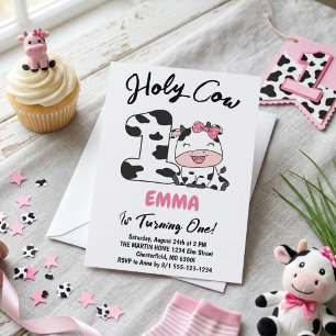 Invitation Sainte vache je suis une fille 1ère fête d'anniver
