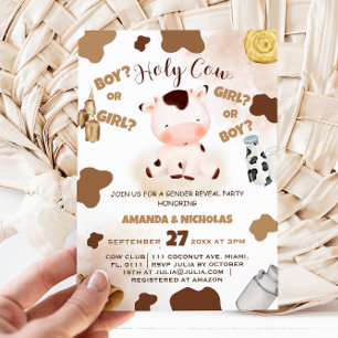 Invitation Sainte Vache Mignonne Annonce du sexe du bébé à l'