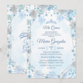 Invitation Saison de Noël bleu Géométrique Sweet 15e (Devant / Derrière)