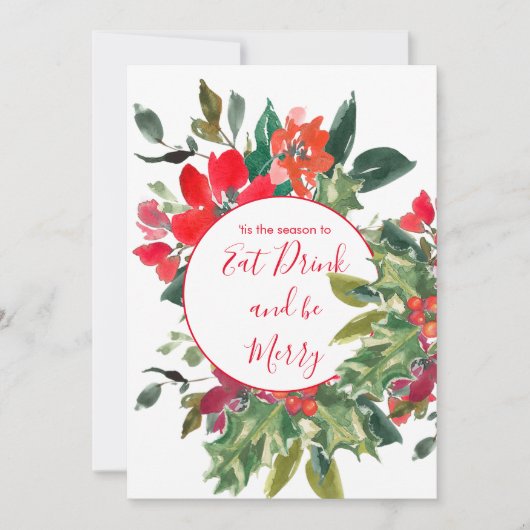 Invitation Saison de Noël Holly Wreath Red (Devant)